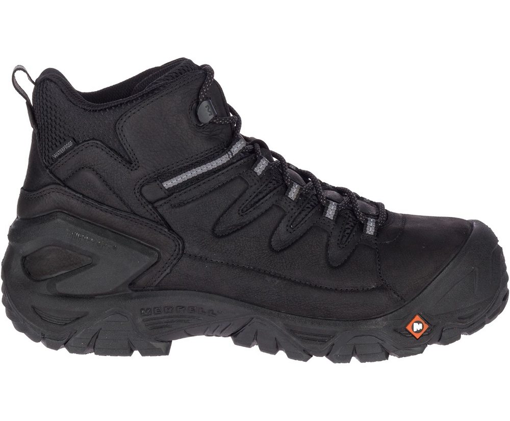 Merrell Work Boots Black - Strongfield Leather 6" Waterproof Comp Toe - Mens 12DCBZQUG